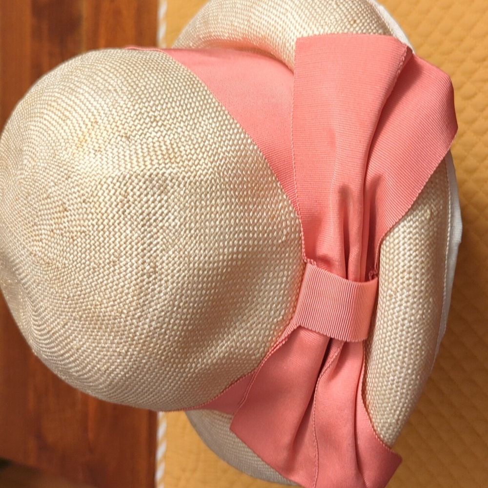 Laura Ashley Cream Hat with Pink Bow